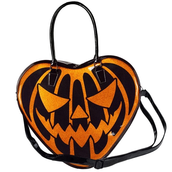 Kreepsville Pumpkin Glitter Large Heart Bag - Picture 2 of 4